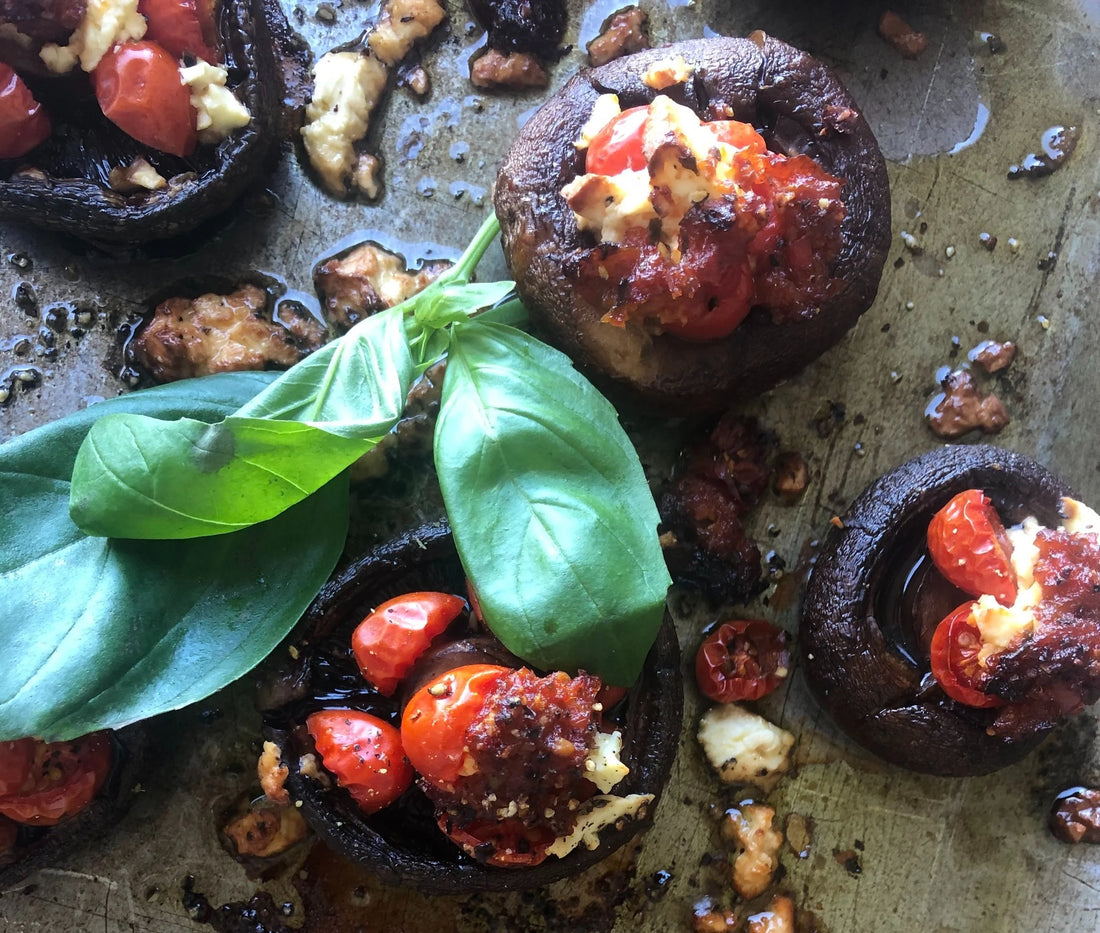 Basil &amp; Tomato Stuffed Mushrooms