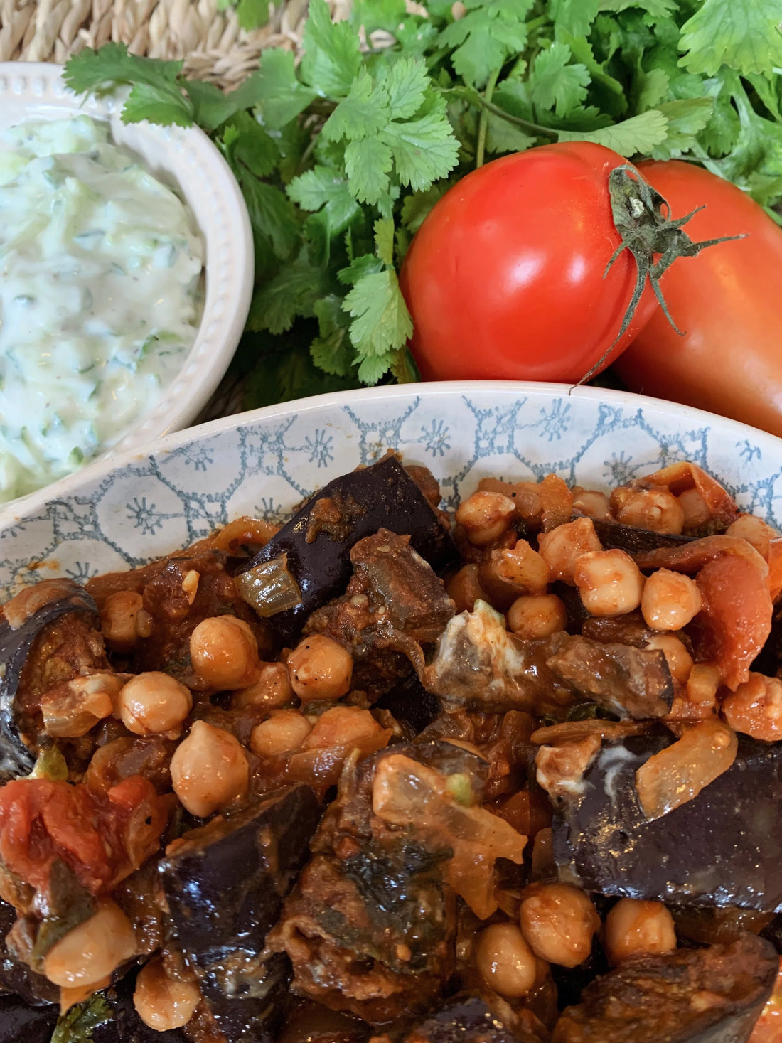 Spiced Aubergine Stew with Herbed Tzatziki
